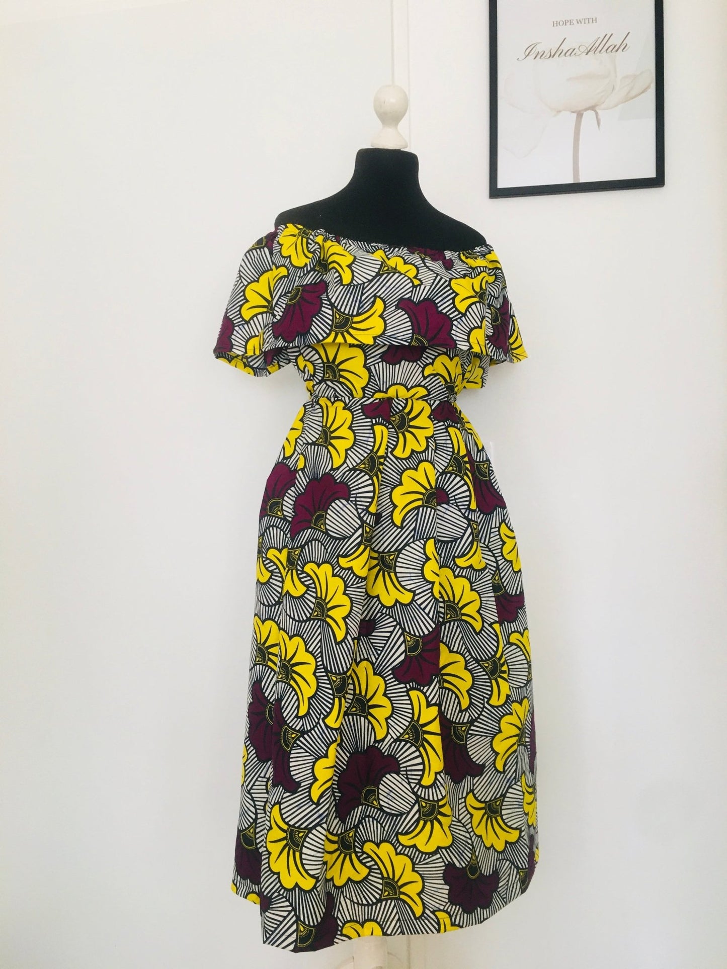 Robe chic en wax - tissu fleurs de mariage - Kaysol Couture