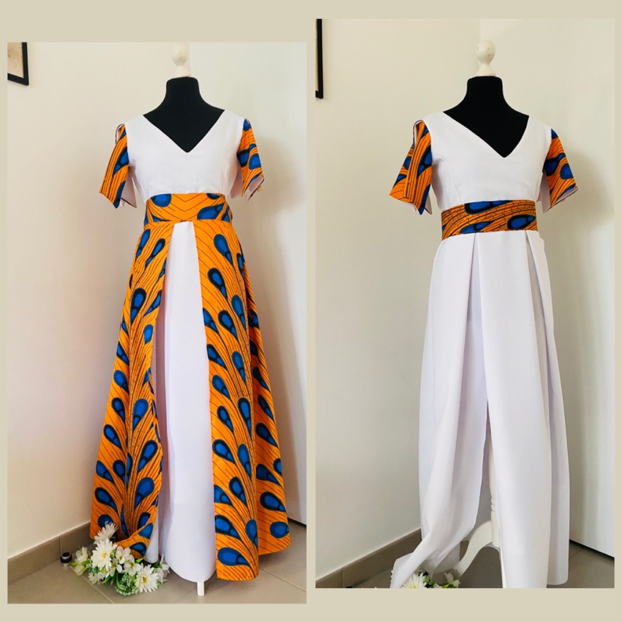 Robe de mariée traditionnelle blanche et en wax - Kaysol Couture