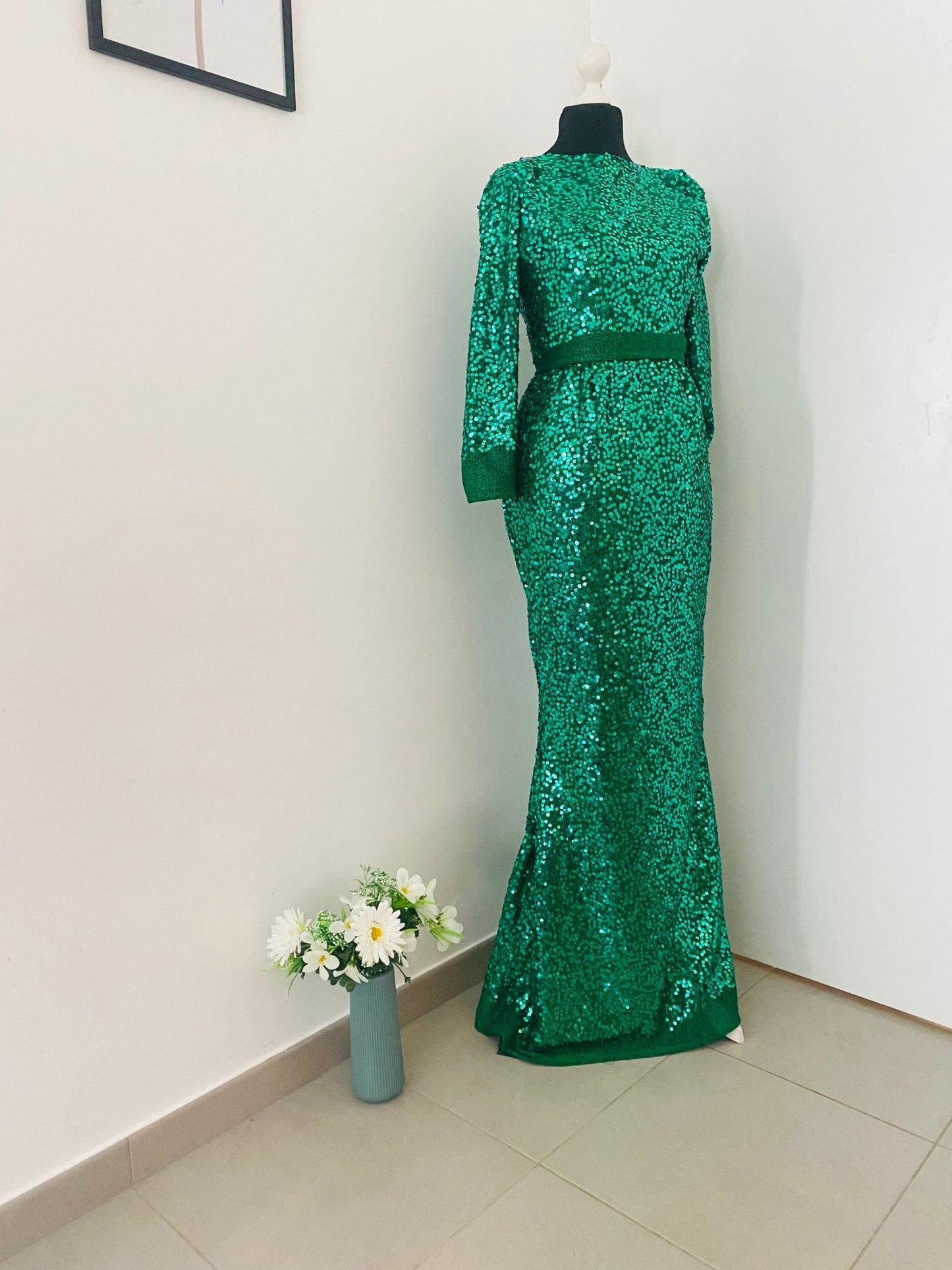 Robe de soiree e sequins - robe demoiselle d’honneur robe de bal - cocktail - sequin vert - Kaysol Couture