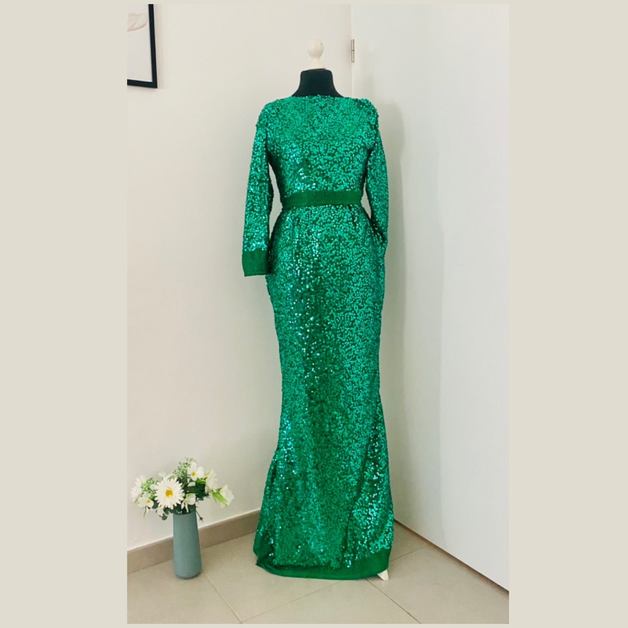 Robe de soiree e sequins - robe demoiselle d’honneur robe de bal - cocktail - sequin vert - Kaysol Couture