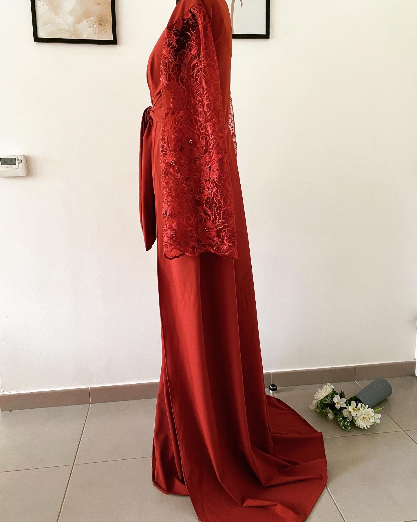 Robe de Soiree Mastoura - Demoiselle d’honneur rouille manche longue - Kaysol Couture