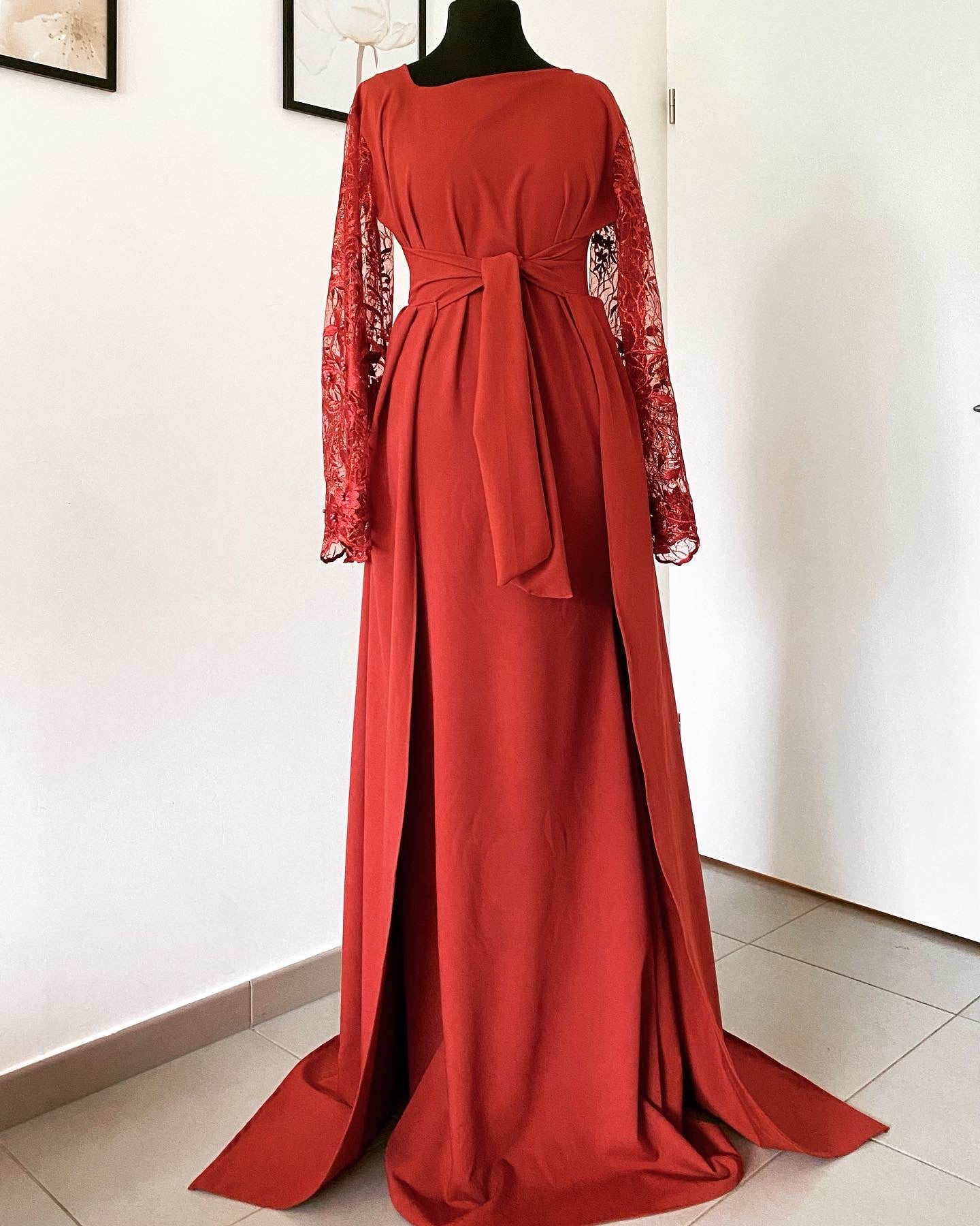 Robe de Soiree Mastoura - Demoiselle d’honneur rouille manche longue - Kaysol Couture