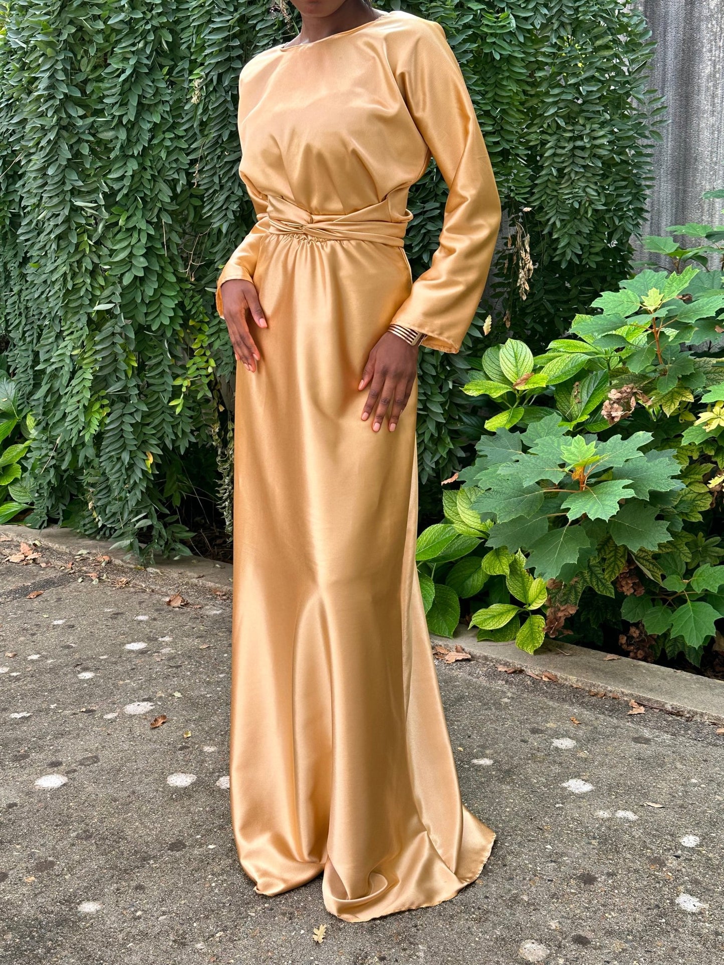 Robe demoiselle d'honneur Mastour Beige abricot Nude - Robe de Soiree en Soie - Kaysol Couture