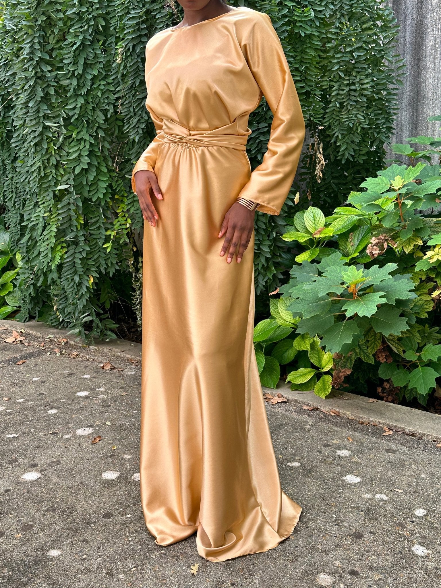 Robe demoiselle d'honneur Mastour Beige abricot Nude - Robe de Soiree en Soie - Kaysol Couture