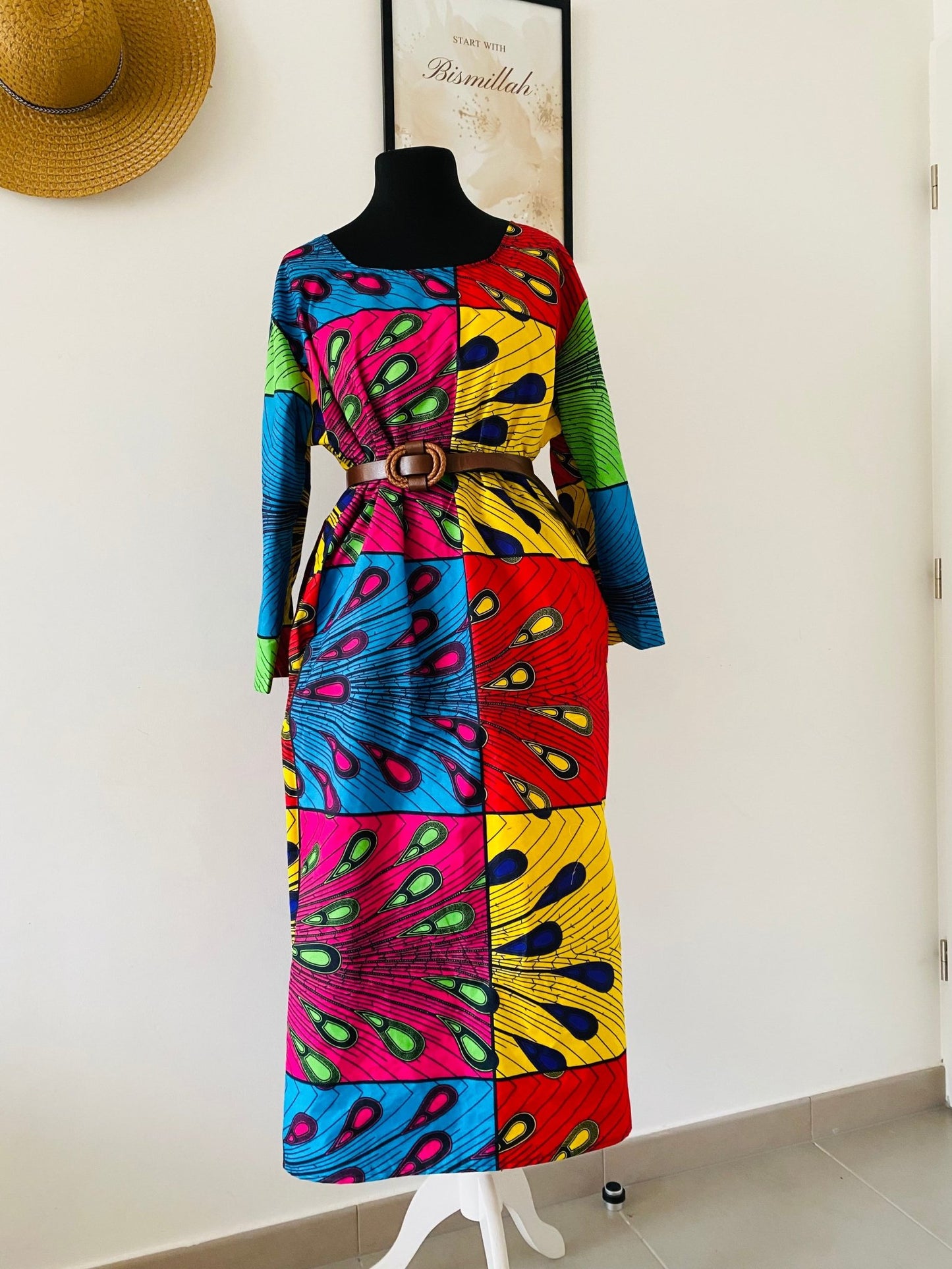 Robe en pagne manches longues - Sandra - Kaysol Couture