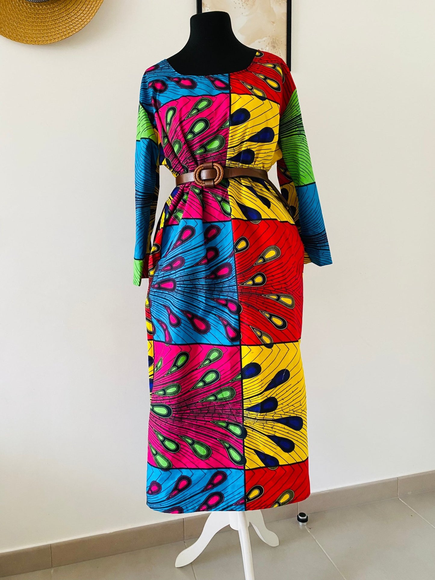 Robe en pagne manches longues - Sandra - Kaysol Couture