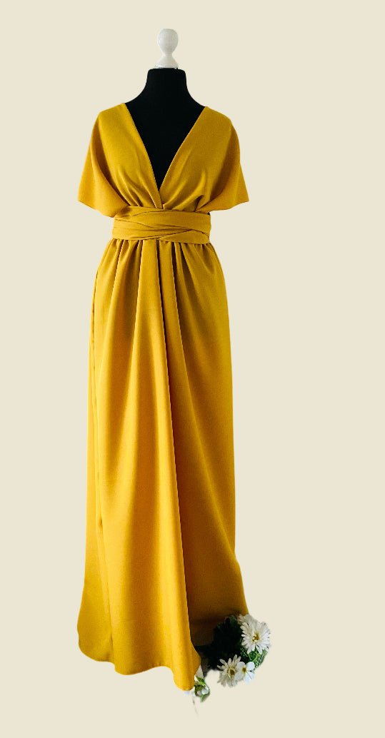 Robe infinity jaune Moutarde - Robe demoiselle d’honneur Convertible - Kaysol Couture