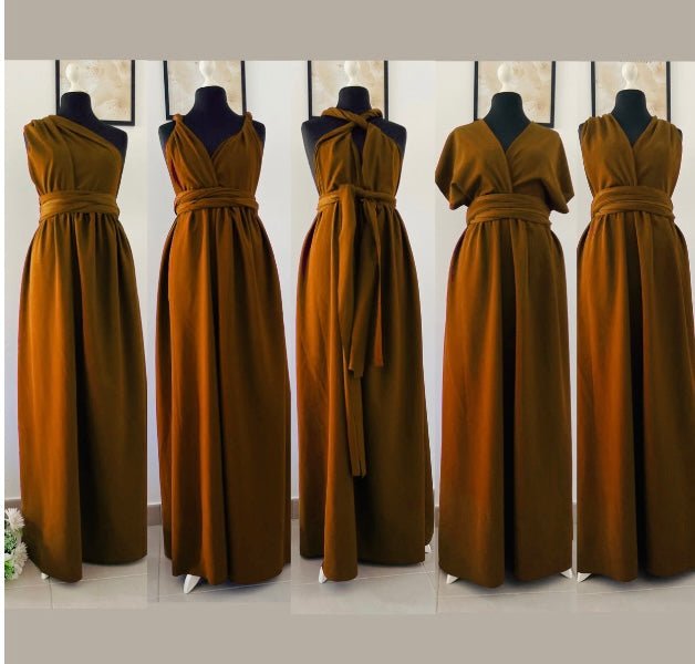 Robe invitée mariage marron cuivrée - Kaysol Couture