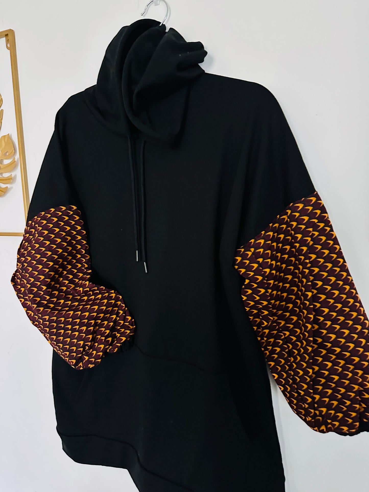 Sweat long Wax noir - Pull long en wax original / sweat tissu africain - Kaysol Couture