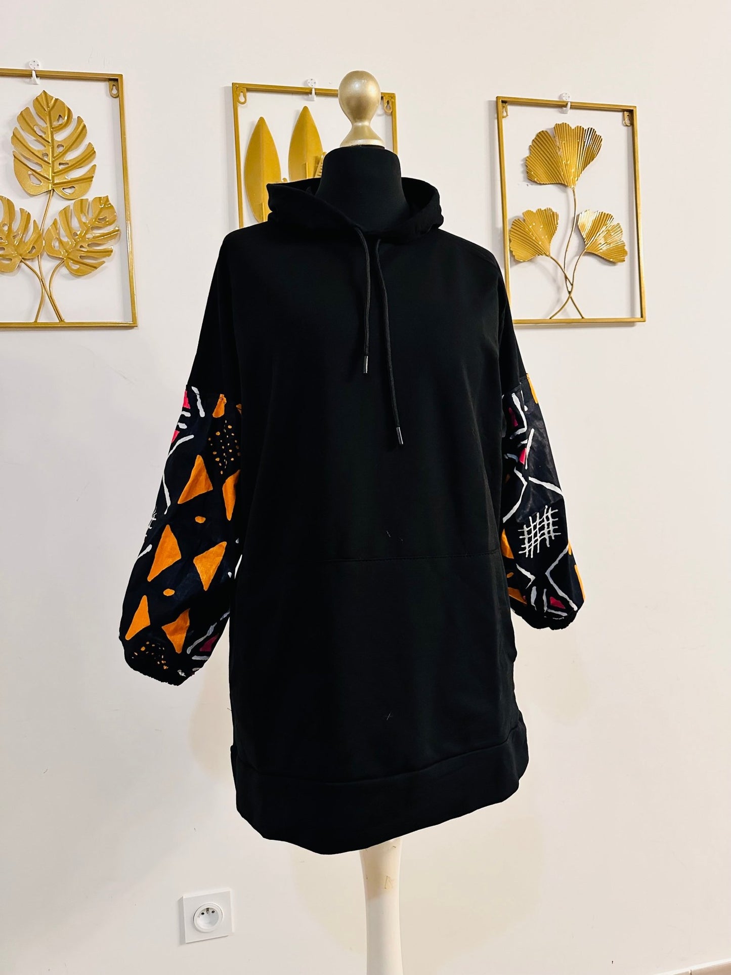 Sweat long Wax noir - Pull long en wax original / sweat tissu africain - Kaysol Couture
