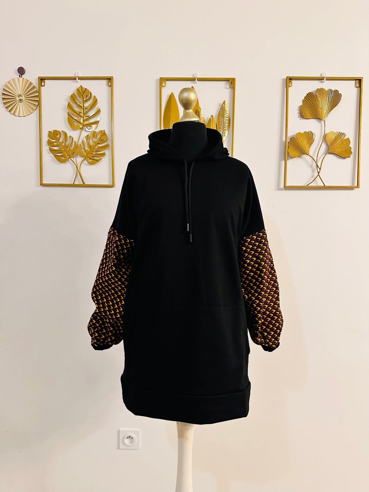 Sweat long Wax noir - Pull long en wax original / sweat tissu africain - Kaysol Couture