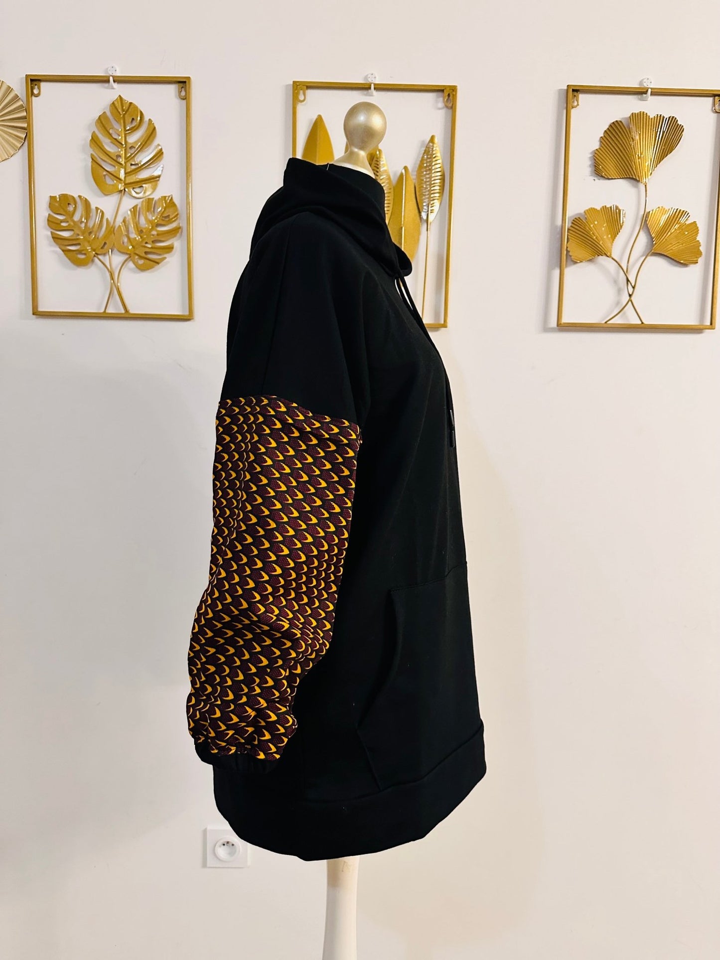 Sweat long Wax noir - Pull long en wax original / sweat tissu africain - Kaysol Couture
