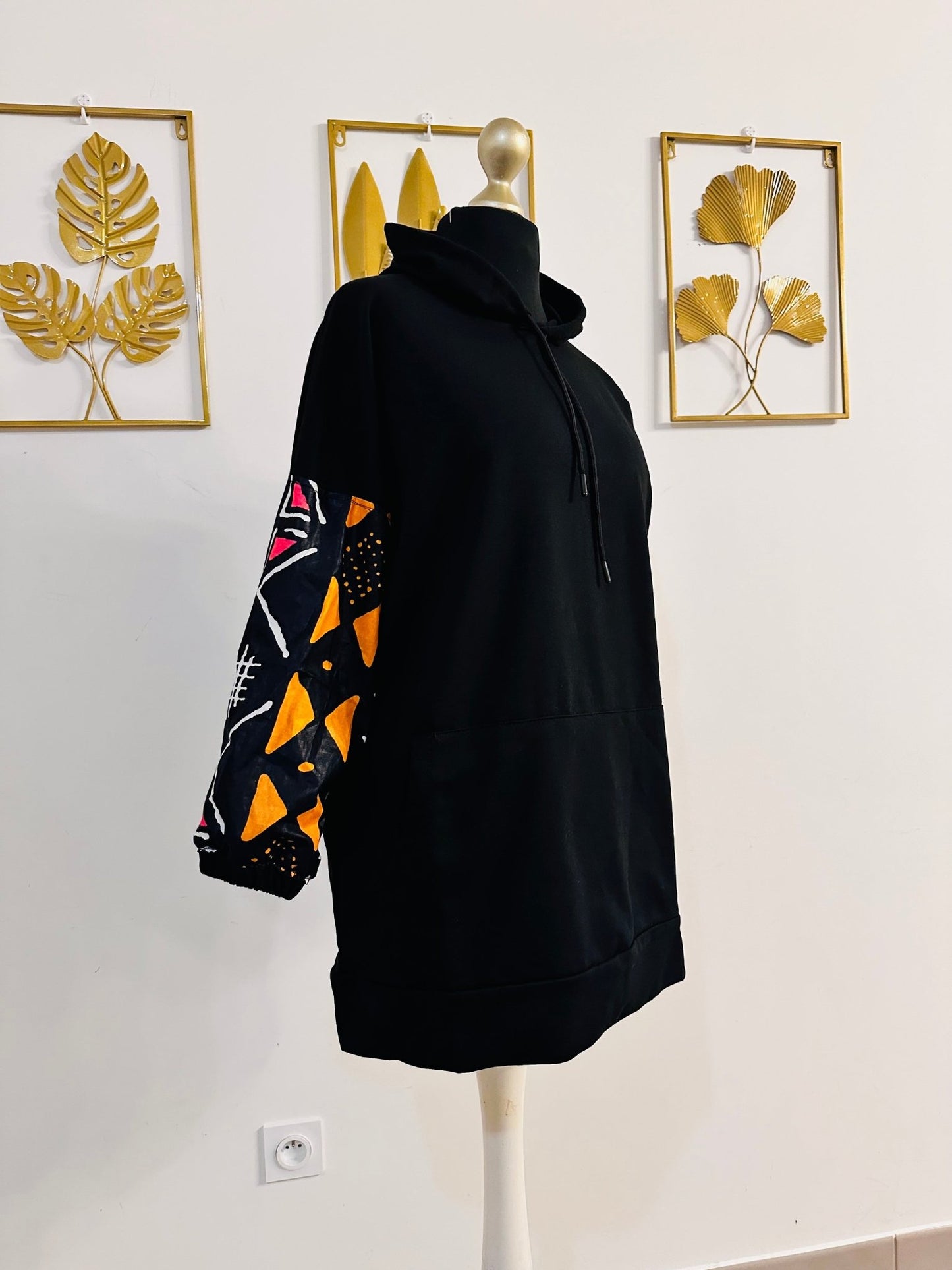 Sweat long Wax noir - Pull long en wax original / sweat tissu africain - Kaysol Couture