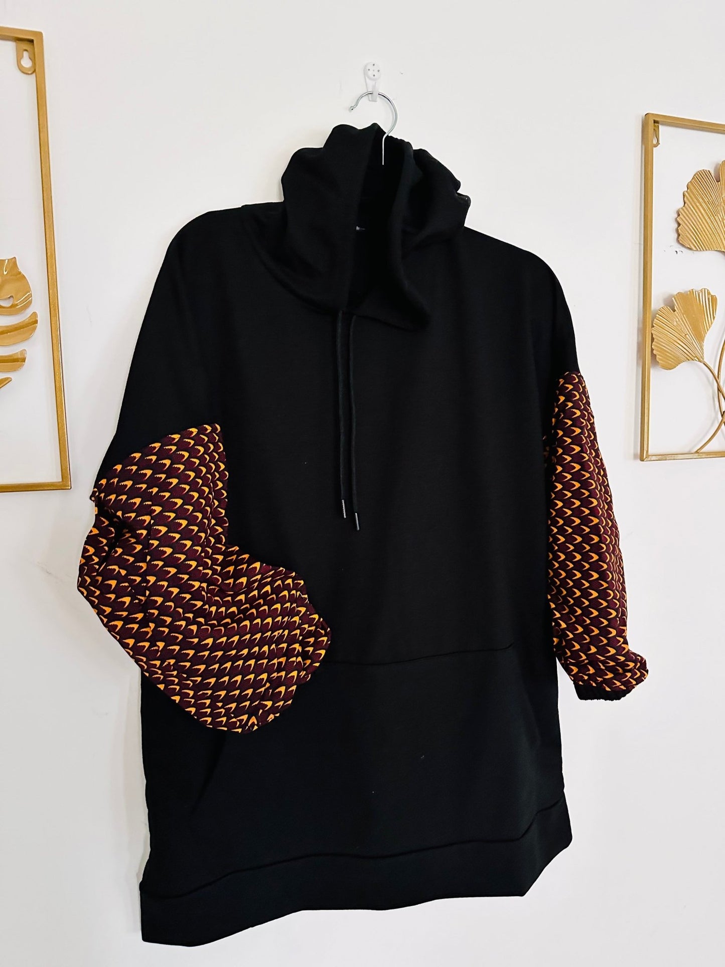 Sweat long Wax noir - Pull long en wax original / sweat tissu africain - Kaysol Couture