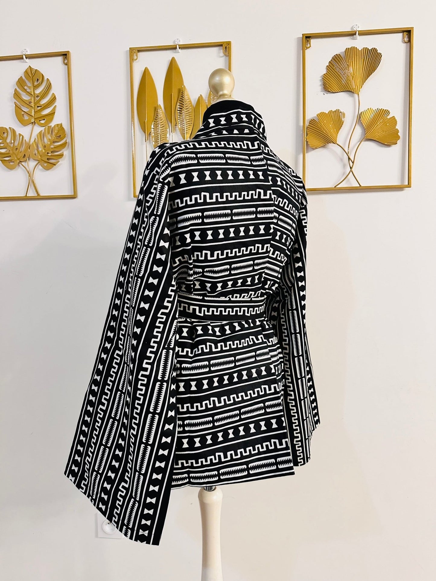 Veste Kimono en Wax _ Bogolan noir et blanc - Avec Ceinture - Kaysol Couture