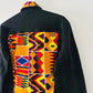 Veste en jean noir avec dos en tissu wax coloré – Kaysol Couture
