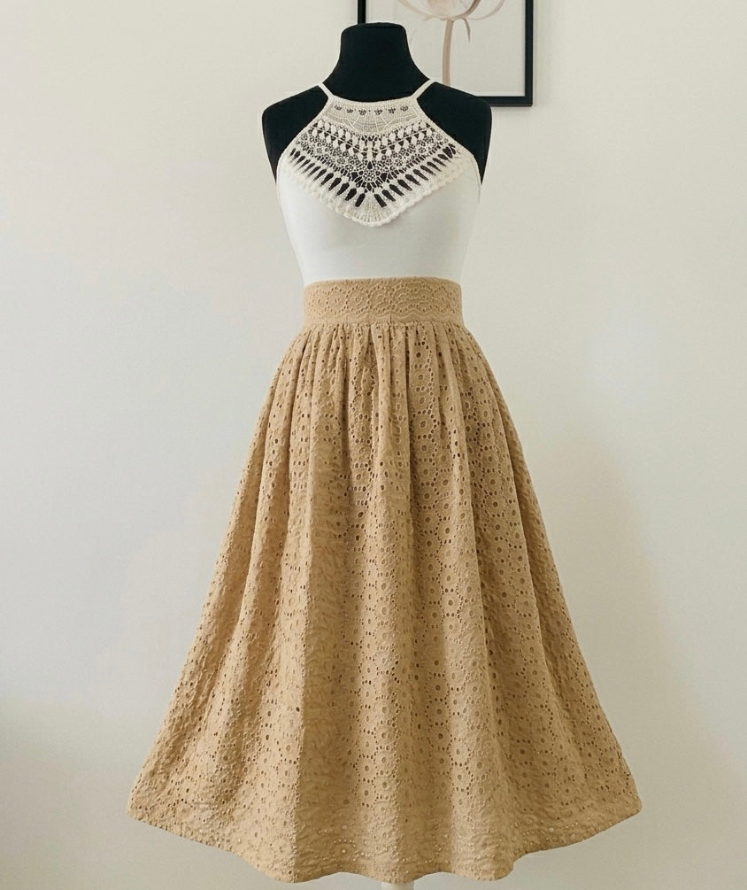 Women's Skirt in Beige Eyelet | 3 Lengths to Choose From