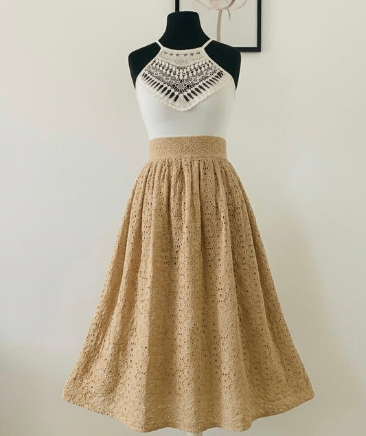 Women's Skirt in Beige Eyelet | 3 Lengths to Choose From