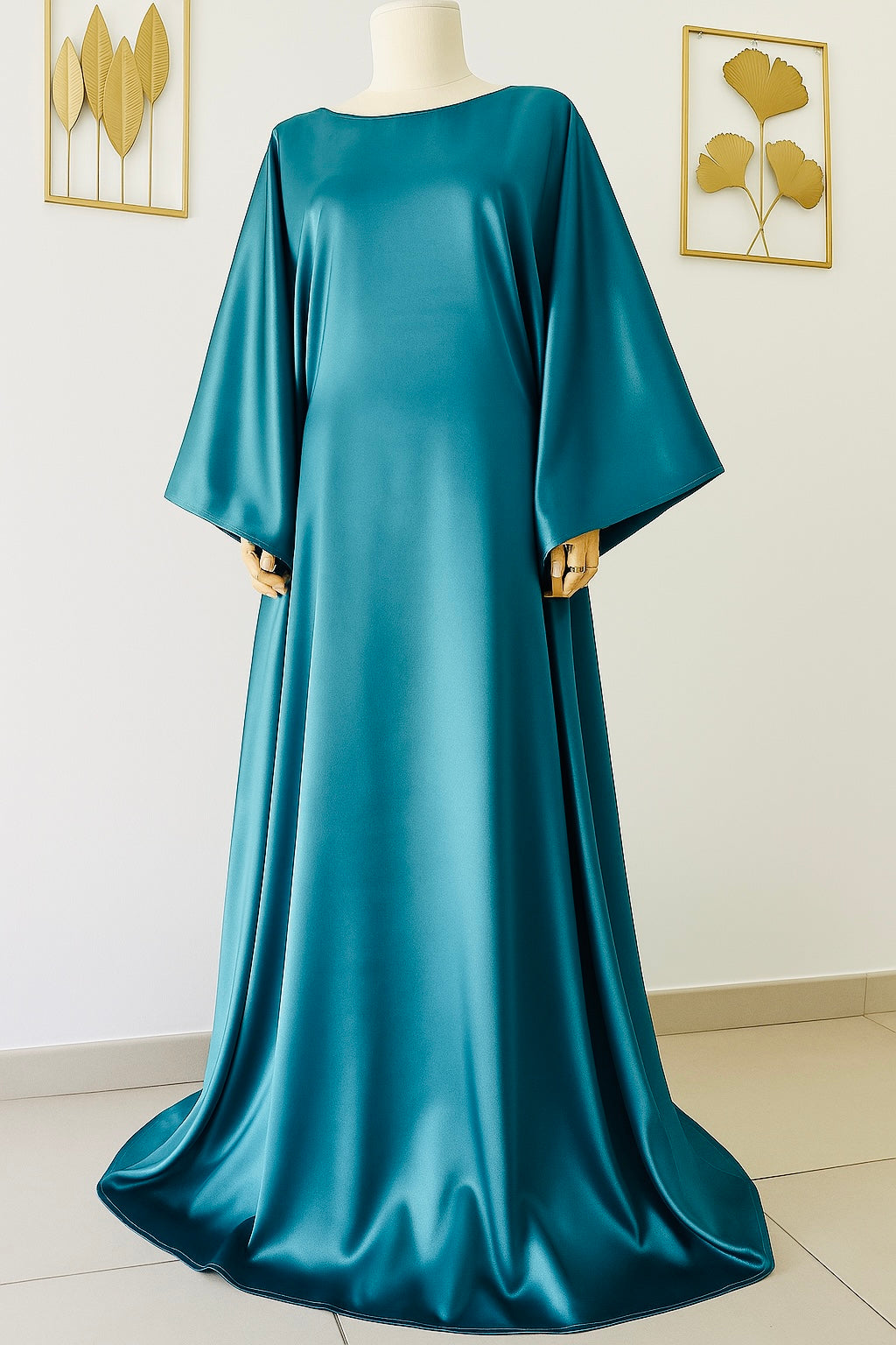 Robe de Soirée bleu canard - robe longue manches longues