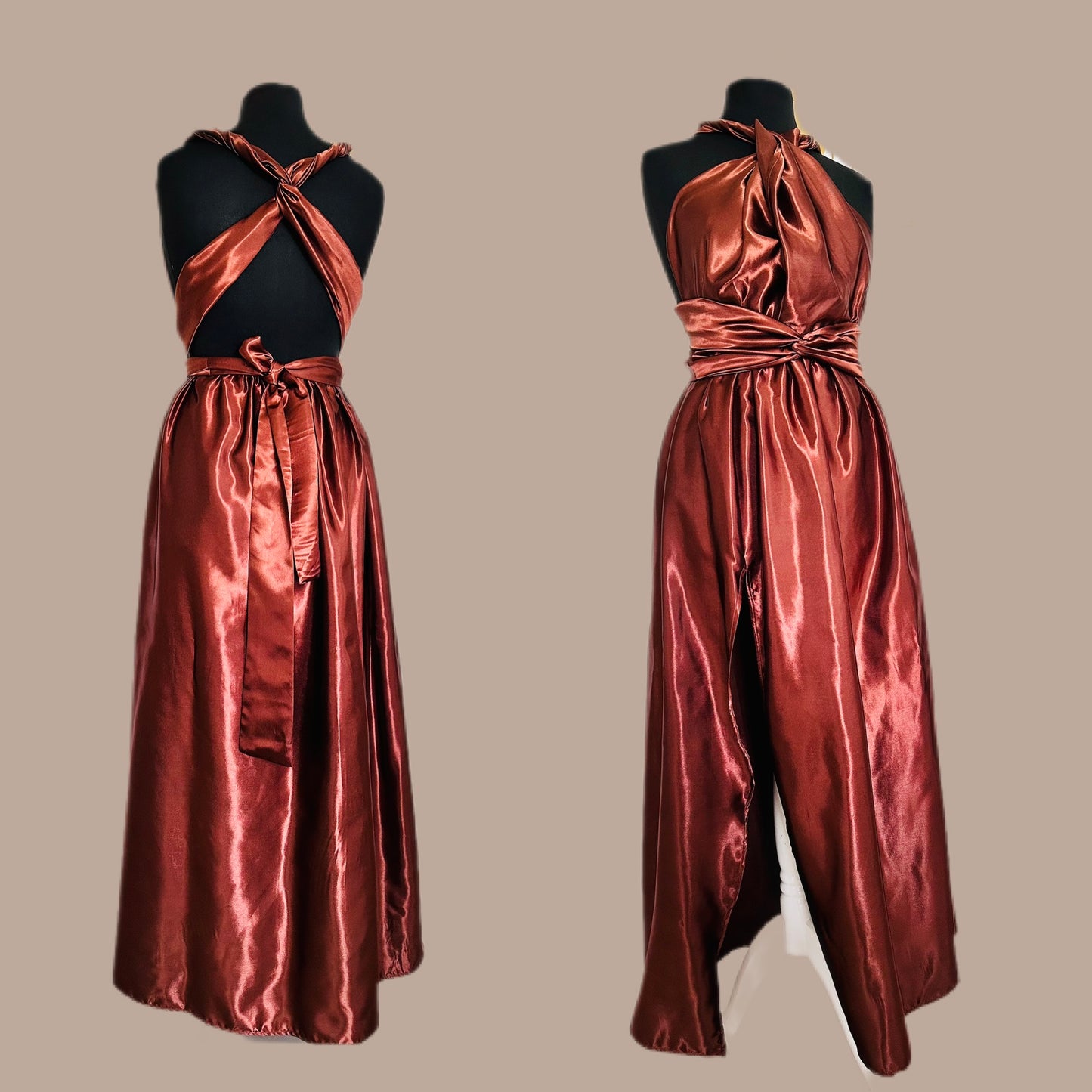 Robe en satin marron cuivrée 