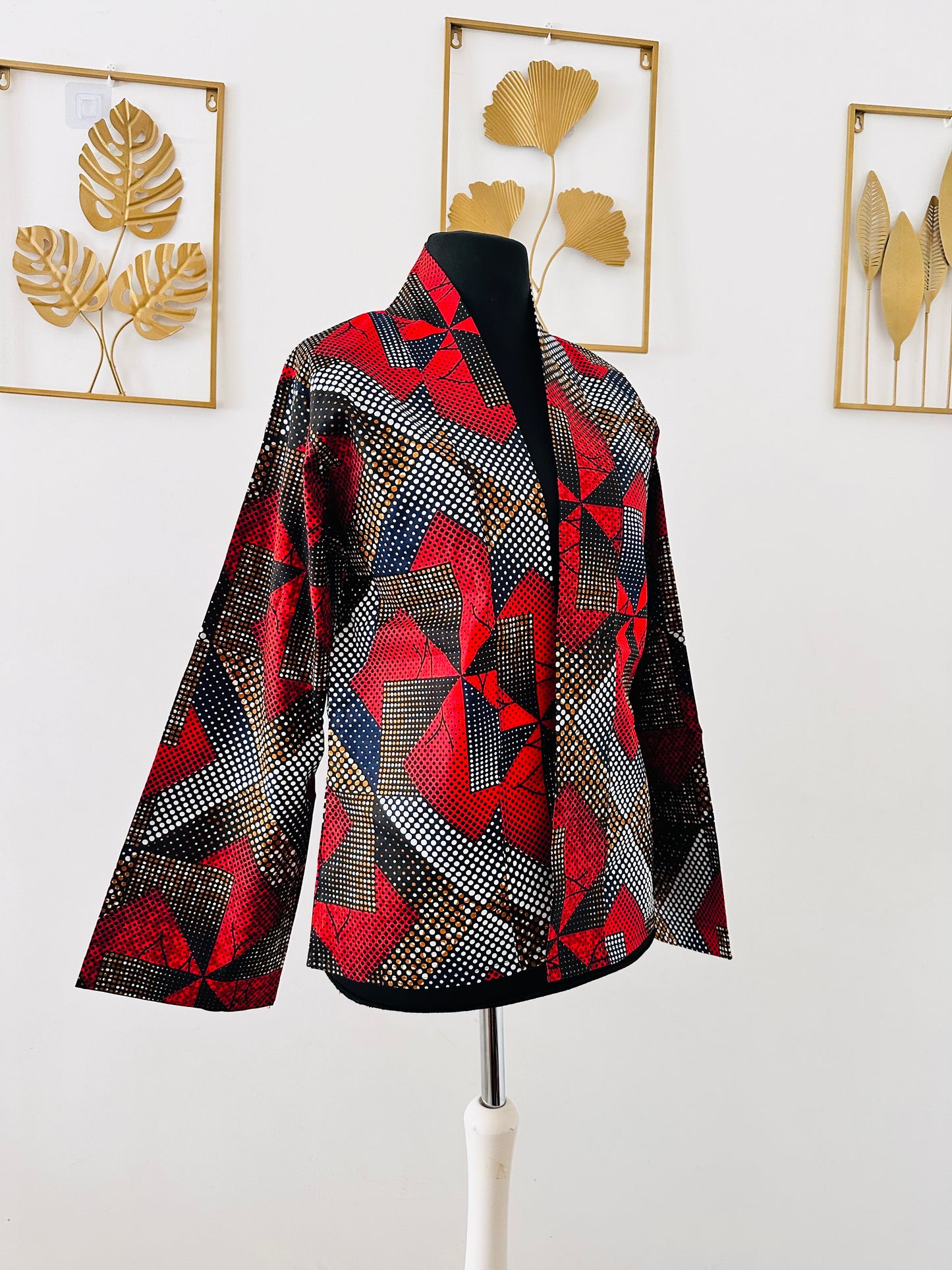 Veste kimono en Wax  / Veste africaine /  Tissu Wax rouge