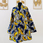 Ensemble kimono et jupe taille haute - En wax - Bleu et jaune