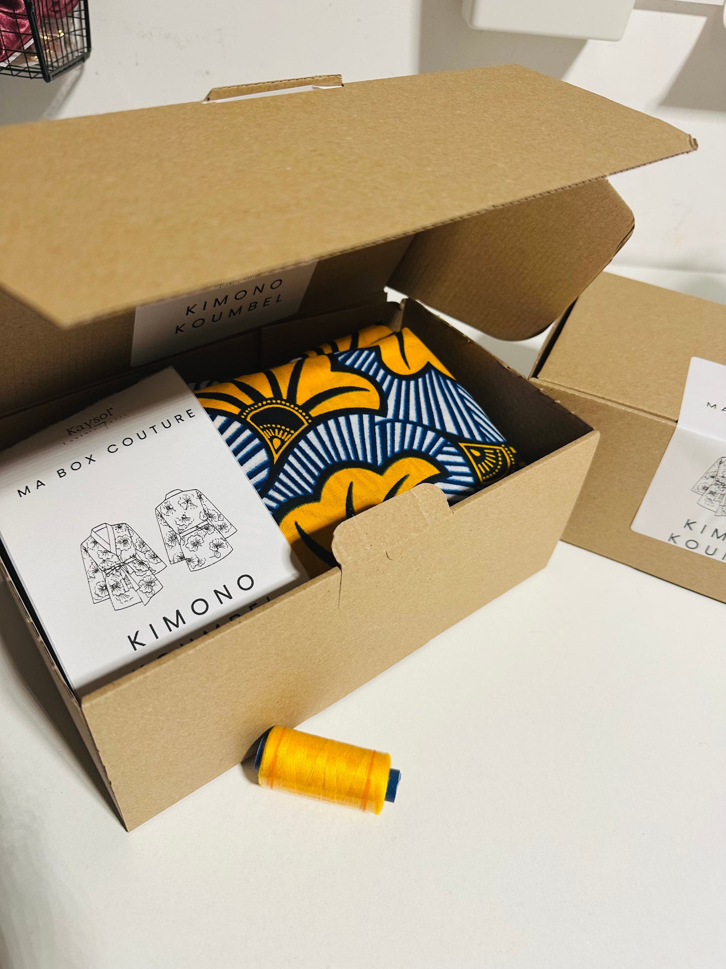 Box créative Couture | Coudre Kimono - Wax Jaune - Coffret couture complet