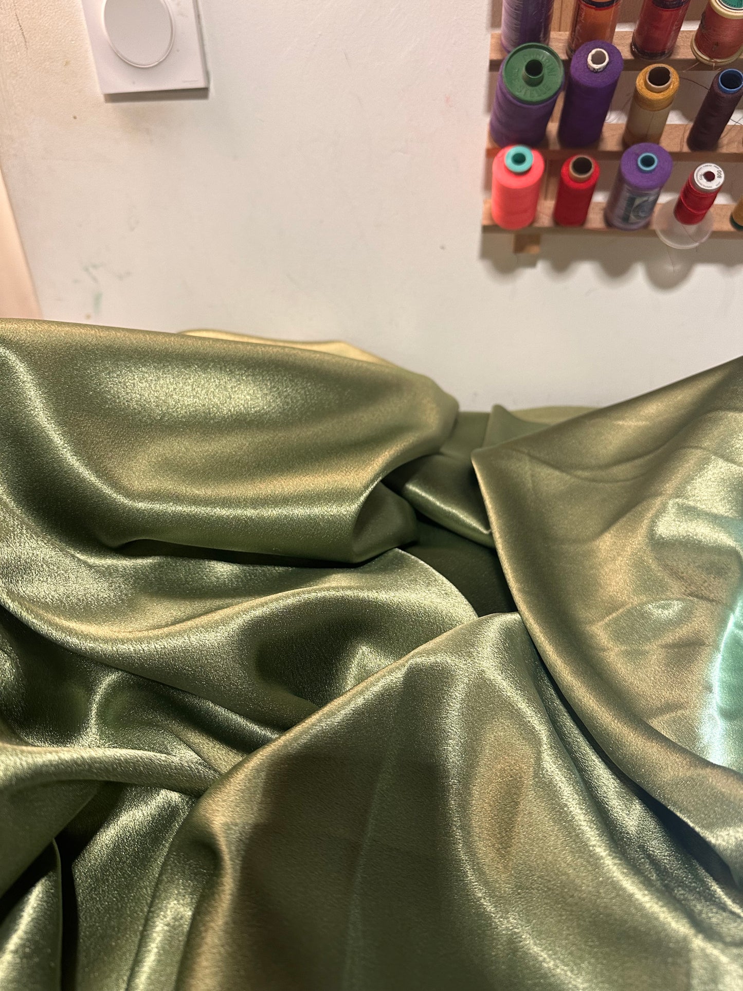 Sage Green Satin Fabric - 3-meter piece - Supreme Quality