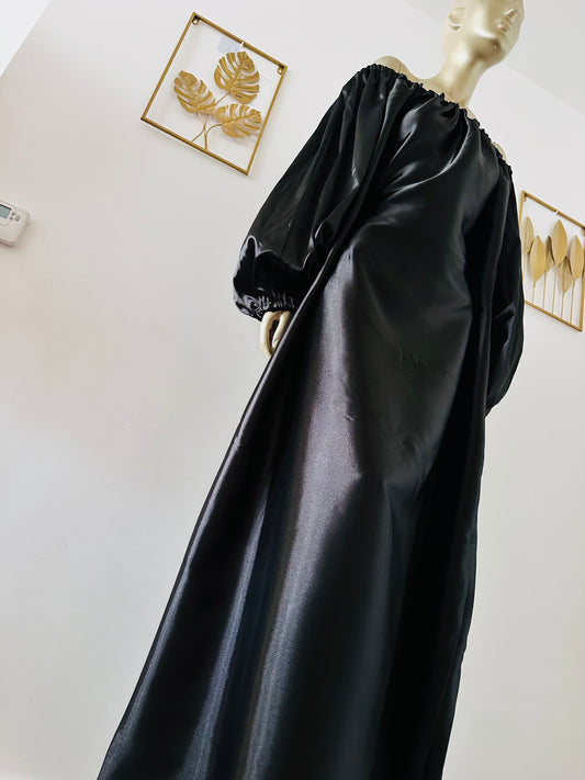 Robe de soirée longue en Soie - Robe demoiselle Noir- robe en satin femme voilee - modest fashion - robe l'aid - cadeau ramandan femme