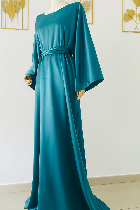 Robe de Soirée bleu canard - robe longue manches longues