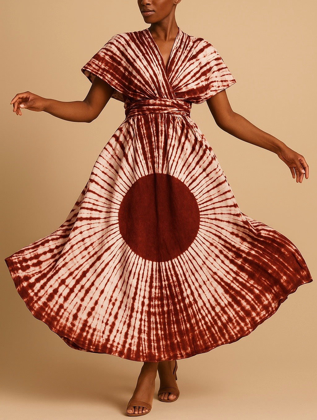 robe tie and dye marron bordeaux beige - robe longue femme - robe grande taille 