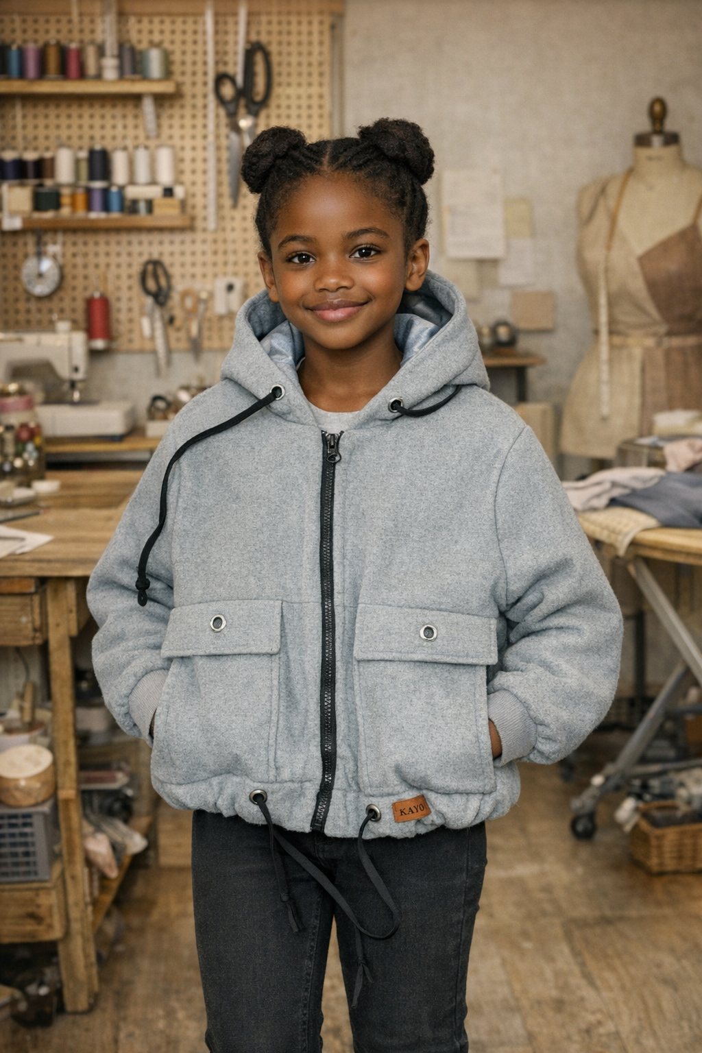 Patron couture PDF – Veste Blouson Messaouda Enfant (1 à 12 ans) Avec Instruction Video