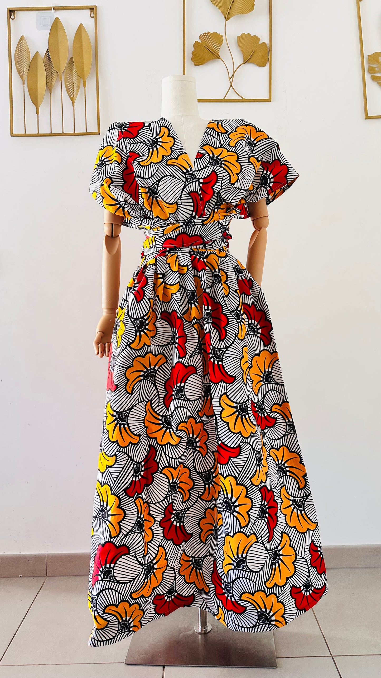 Robe infinity en Wax - Fleurs de mariage
