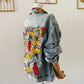 Veste en jean customiser - Veste Wax femme