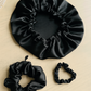 Set bonnet +  2 chouchous en  100 % Soie de mûrier 19 mommes – Noir