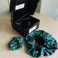 Taie d'oreiller en Satin Noir - Bonnet en satin - Chouchou - Assorti -Box cadeau Femme