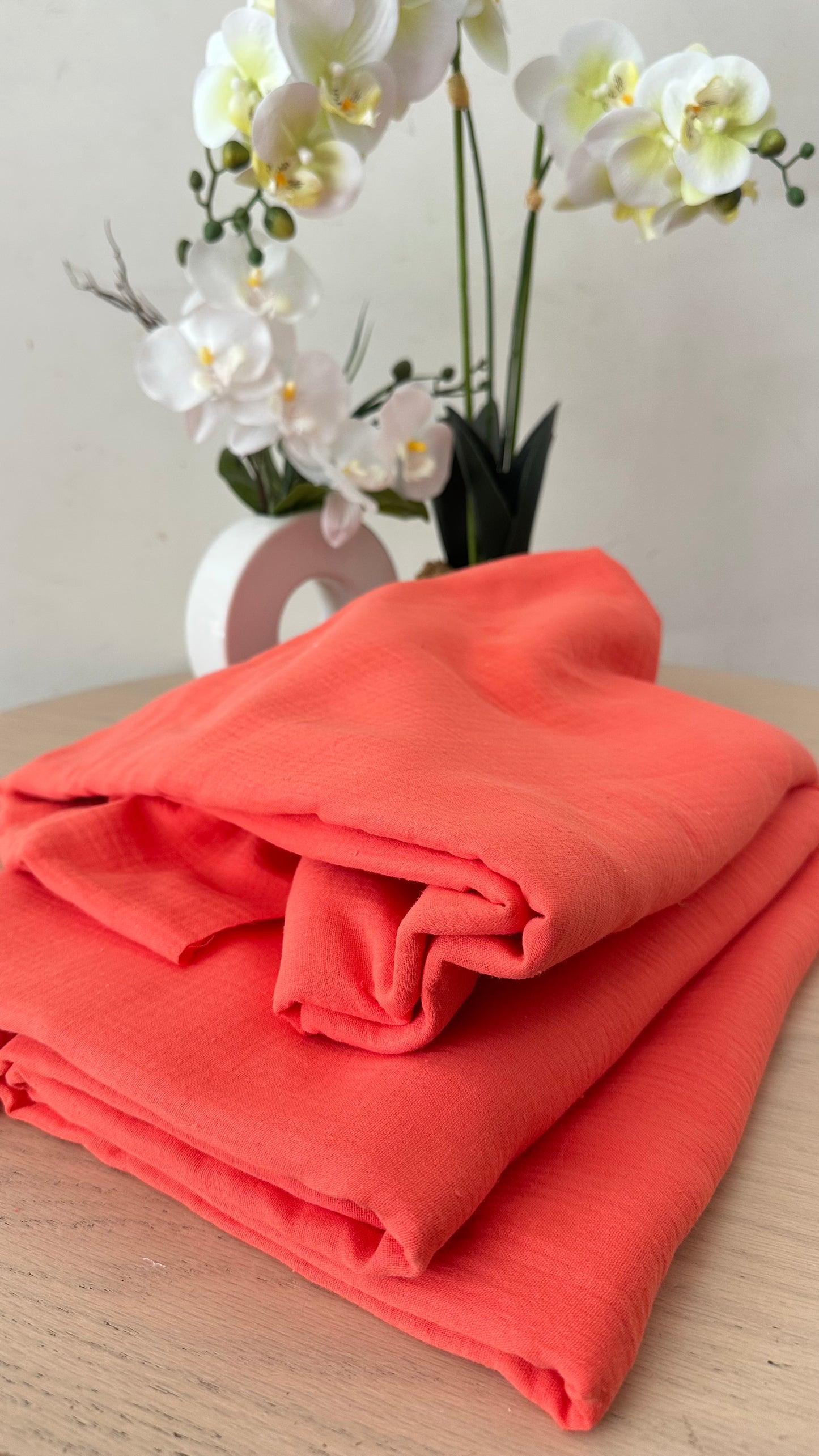 Tissu Double Gaze de coton – Corail Nude | 100% coton | au mètre / Coupon