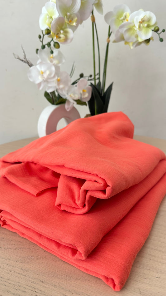 Tissu Double Gaze de coton – Corail Nude | 100% coton | au mètre / Coupon