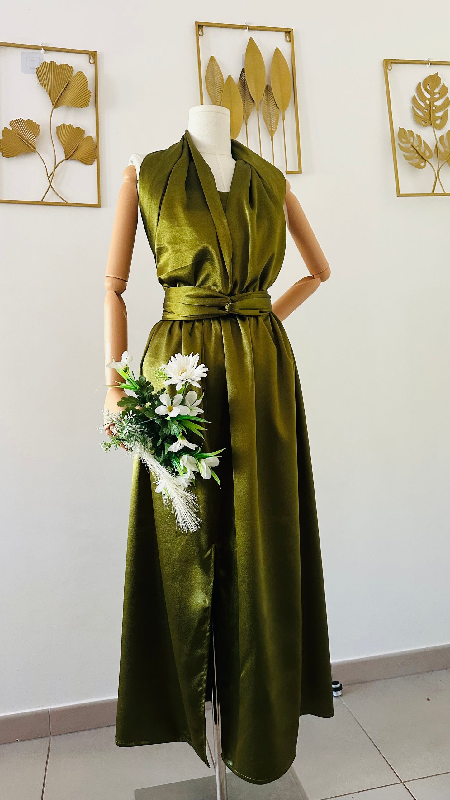 Robe Infinity Satin Olive Brillant – Mariage, Soirée, Bal – 4 Longueurs
