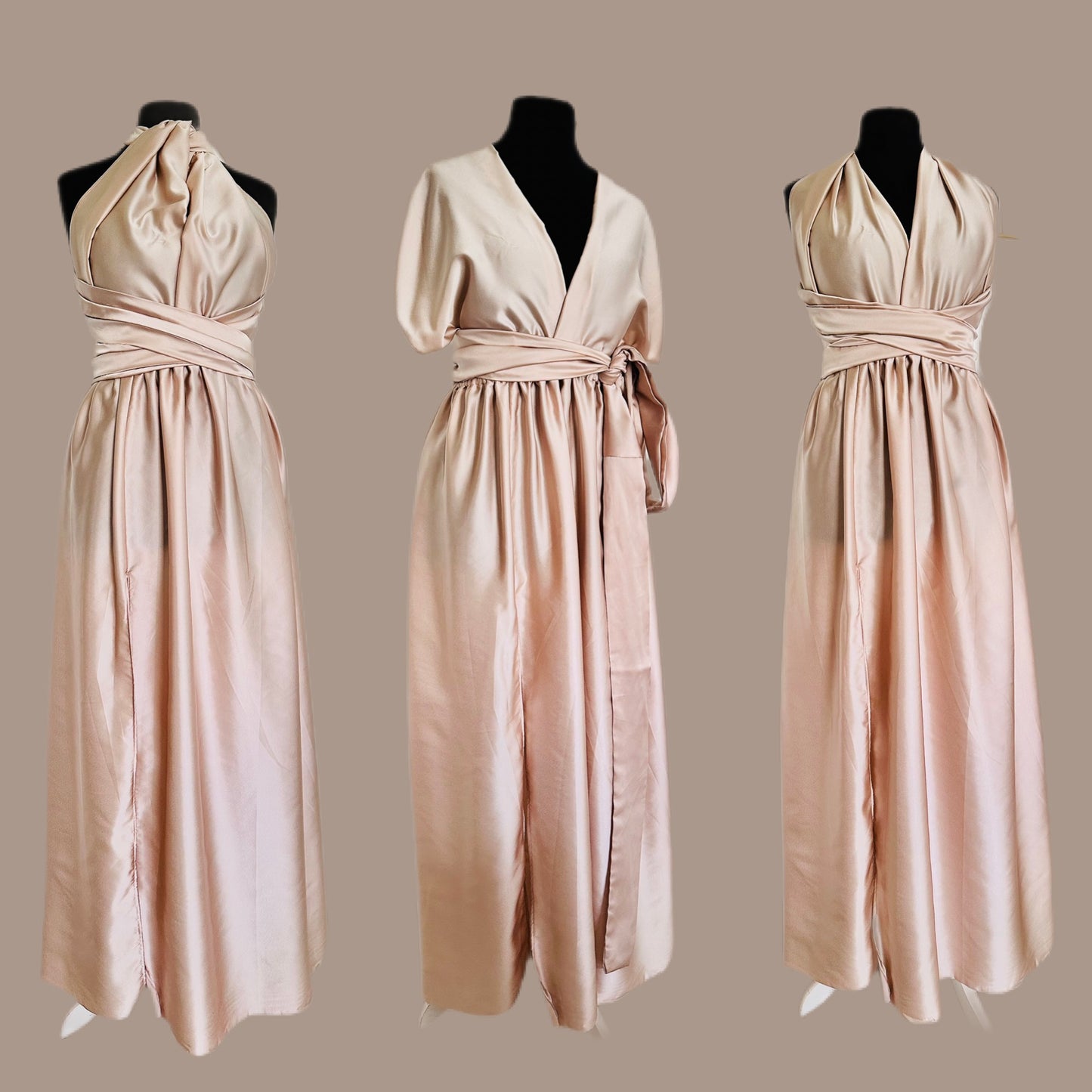 Robe en satin beige champagne rosé - robe infinity beige 