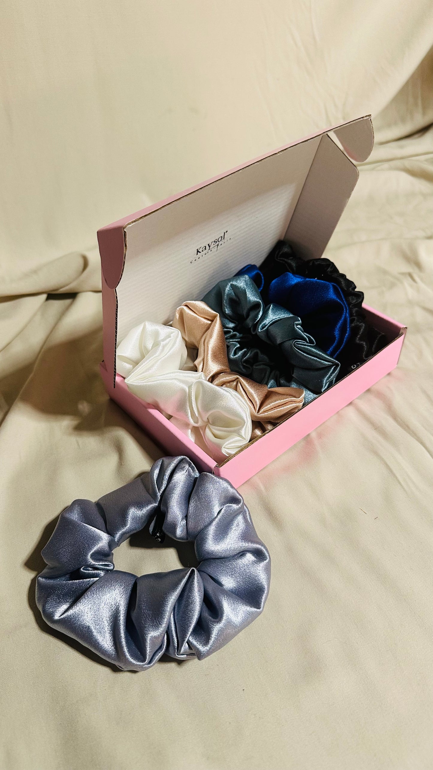 6 premium satin scrunchies gift set | Blue Shade