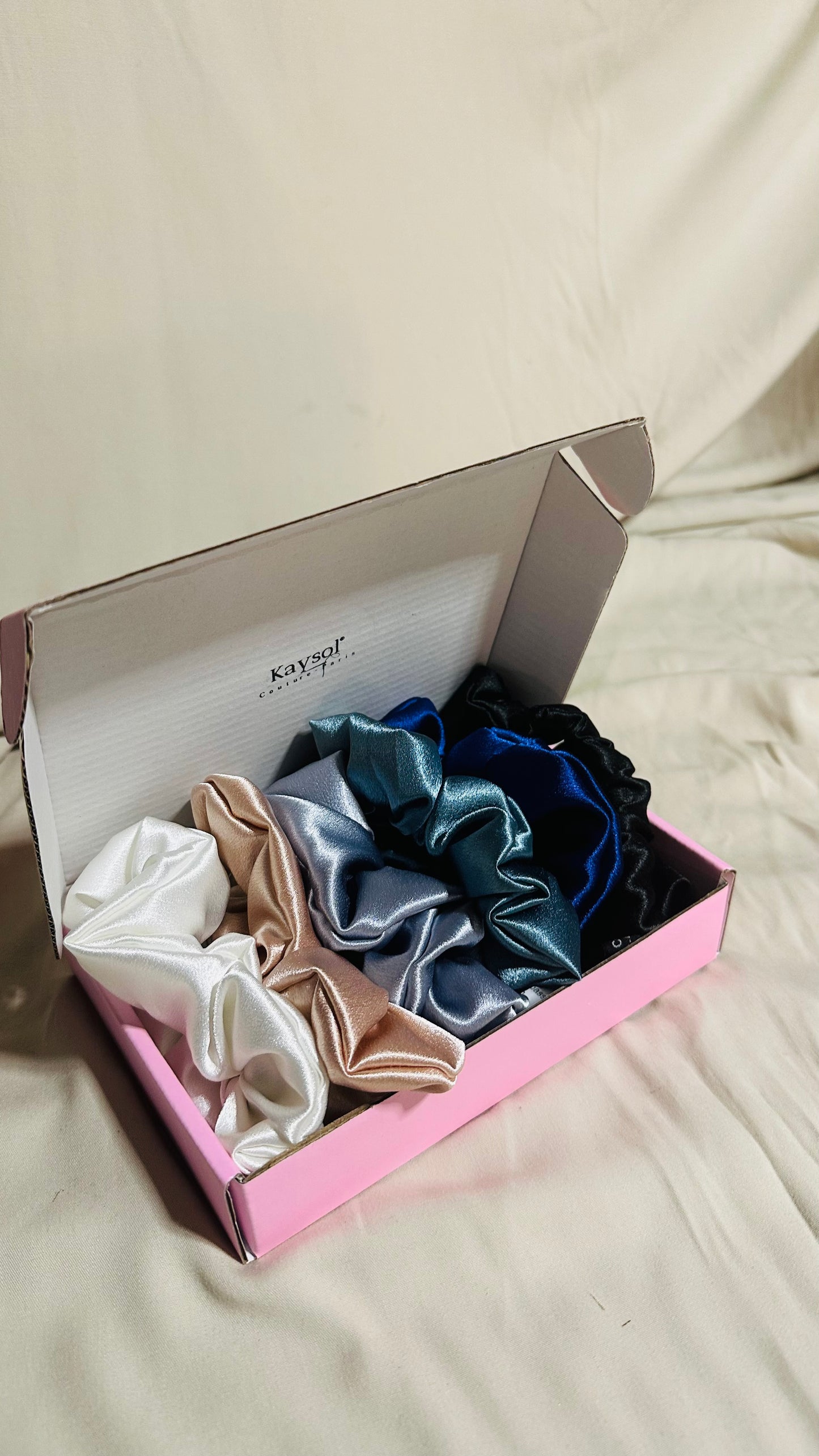 6 premium satin scrunchies gift set | Blue Shade