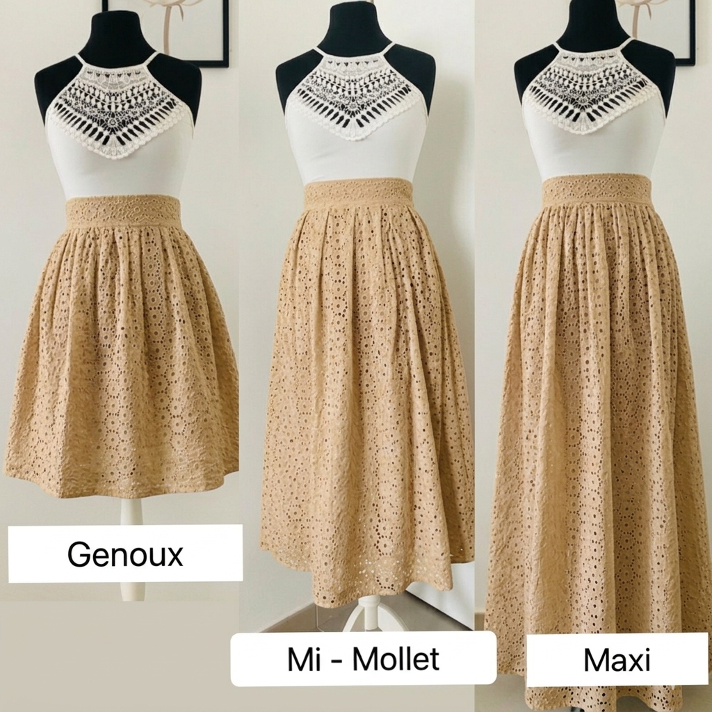 Women's Skirt in Beige Eyelet | 3 Lengths to Choose From