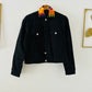 Veste en jean noir avec dos en tissu wax coloré – Kaysol Couture