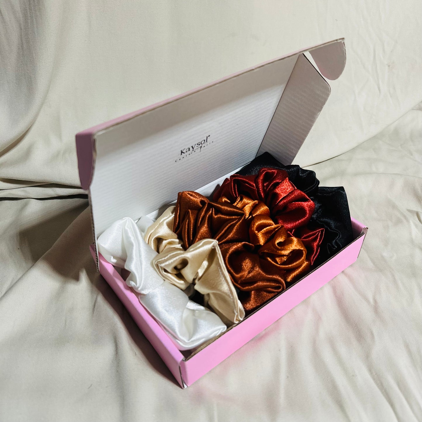 Set of 6 Premium Satin Scrunchies | Brown Hue