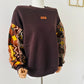 Sweat femme marron - Manches batik Bogolan pailleté