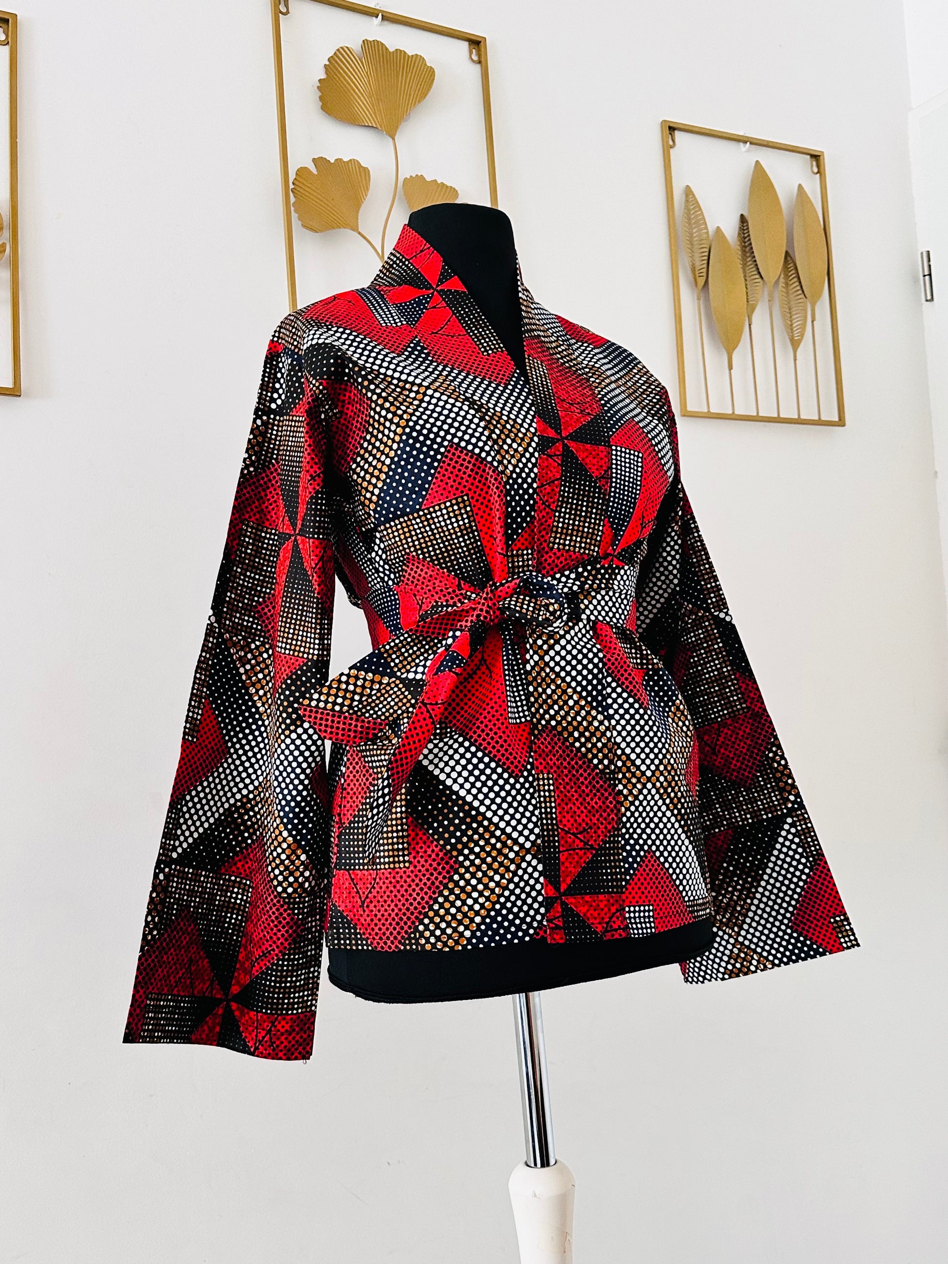 veste africaine rouge- kimono - kimono rouge- kimono femme en wax