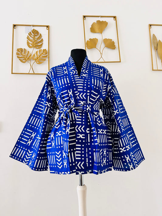 Kimono en wax Bogolan - Wax bleu