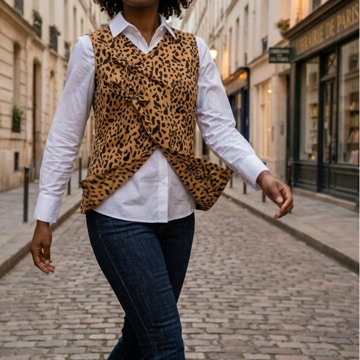 Box couture haut Sia – Patron 34/56 + tissu 100% Imprimé Leopard  + Mercerie assorti complet