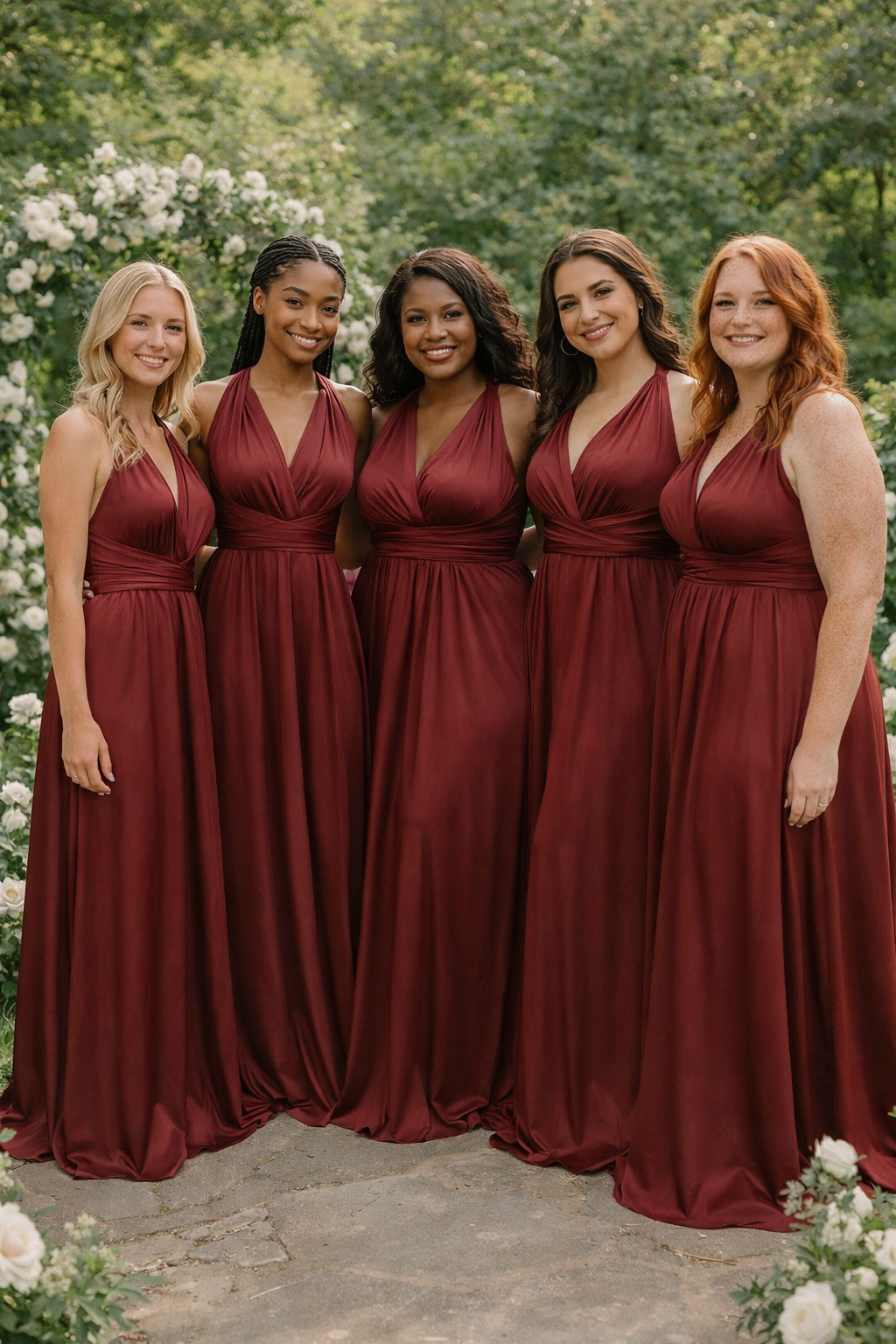 Robe Demoiselle d’honneur en Satin Bordeaux - Infinity